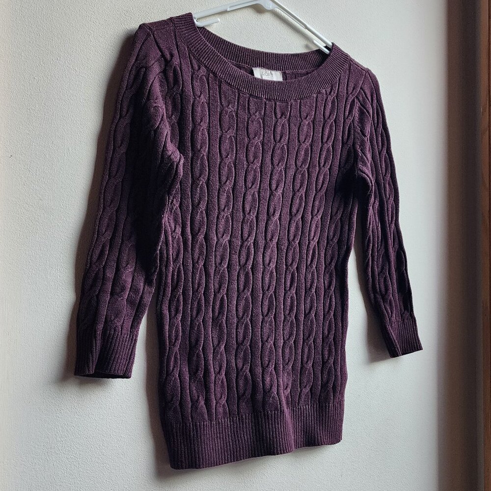 LOFT Purple Scoop Neck Cable Knit Sweater Size XXS